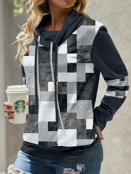 

Half Turtleneck Loose Casual Hoodie, Black, Sweatshirts & Hoodies