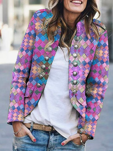 

Cross Neck Geometric Casual Jacket, Purple, Jackets