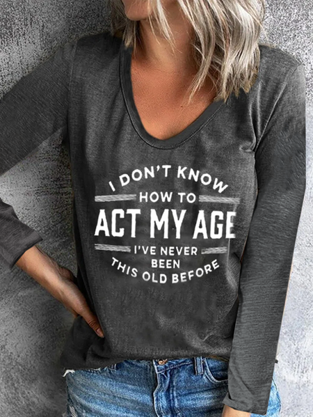

I Don't Know How To Act My Age I've Never Been This Old Crew Neck Lounge T-Shirt, Deep gray, Long sleeves