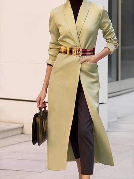

Shawl Collar Urban Plain Regular Fit Coat With No Belt, Green, Coats