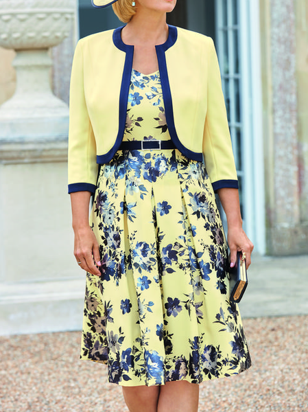 

Regular Fit Floral Crew Neck Party Two-Piece Set, Yellow, Party Dresses