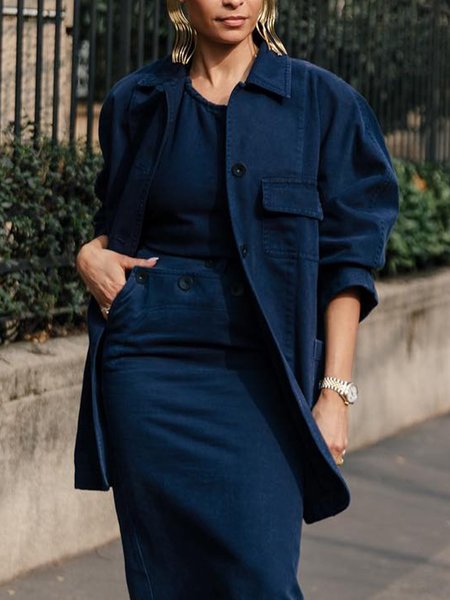 

Long Sleeve Plain Urban Loose Denim Coat, Blue, Jackets