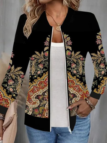 

Plus Size Casual Nationality/Ethnic Jacket, Black, Jackets& Coats