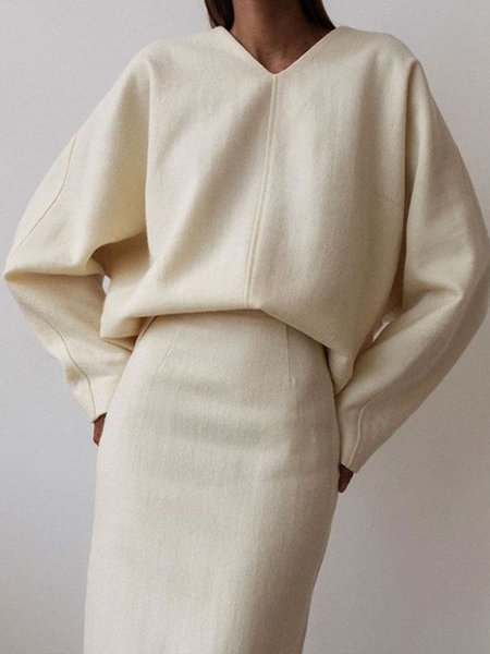 

Long Sleeve Daily Regular Fit Urban Plain Shirt, Off white, Blouses and Shirts
