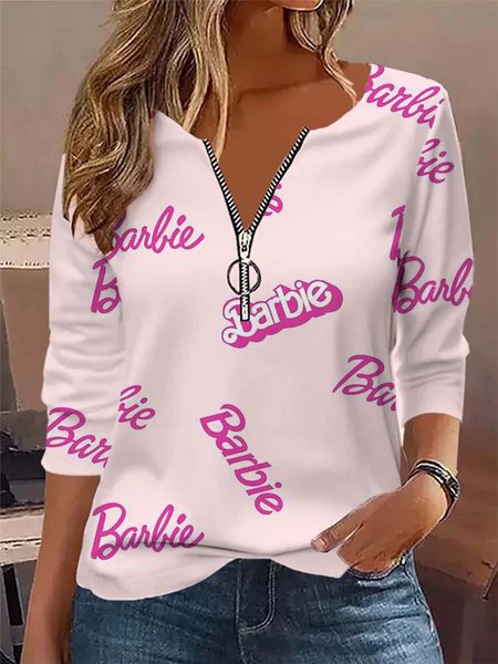 

Casual Zipper Loose T-Shirt, Pink, T-Shirts