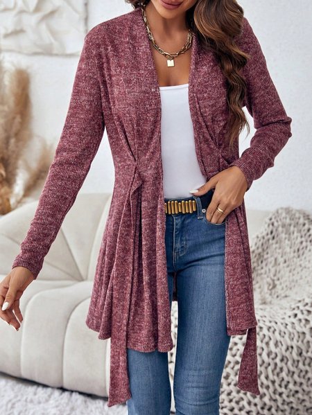 

Knitted Bow Loose Casual Kimono With Belt, Brick red, Cardigans