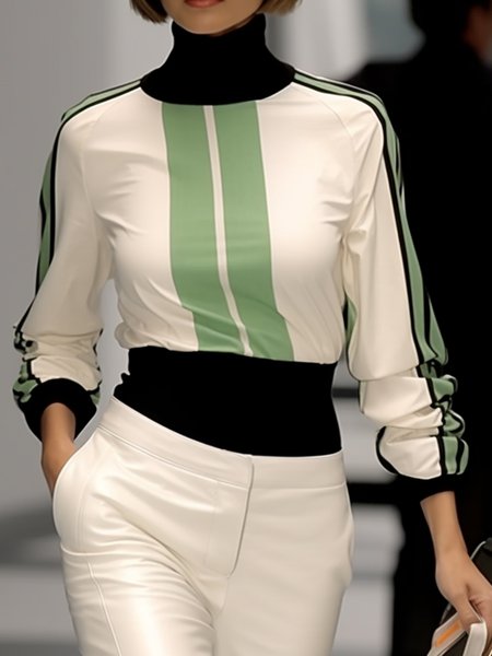 

Jersey Urban Loose Striped Shirt, White-green, Blouses and Shirts