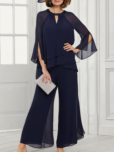 

Crew Neck Regular Fit Party Two-Piece Set, Dark blue, Suit Set