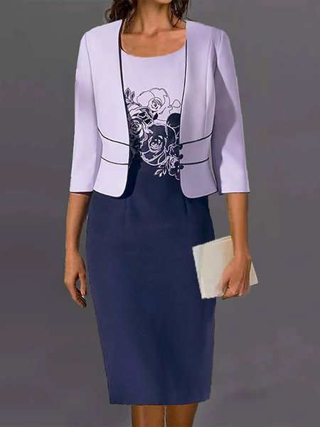 

Floral Elegant Crew Neck Regular Fit Two-Piece Set, Blue, Party Dresses