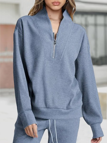 

Casual V Neck Zipper Sweatshirt, Blue, Sweatshirts & Hoodies