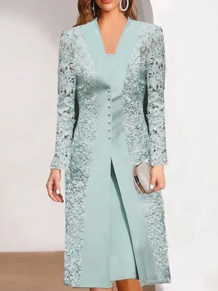 

Elegant V Neck Plain Two-Piece Set, Green, Party Dresses