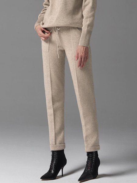 

Casual Yarn/Wool Yarn Plain Regular Fit Pants, Khaki, Pants