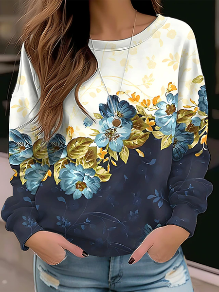 

Casual Floral Pattern Sweatshirt, Blue, Sweatshirts & Hoodies