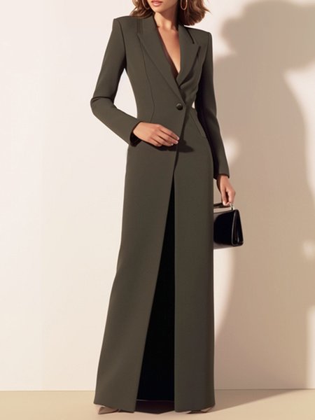 

Plain Regular Fit Shawl Collar Urban Coat, Dark green, Coats