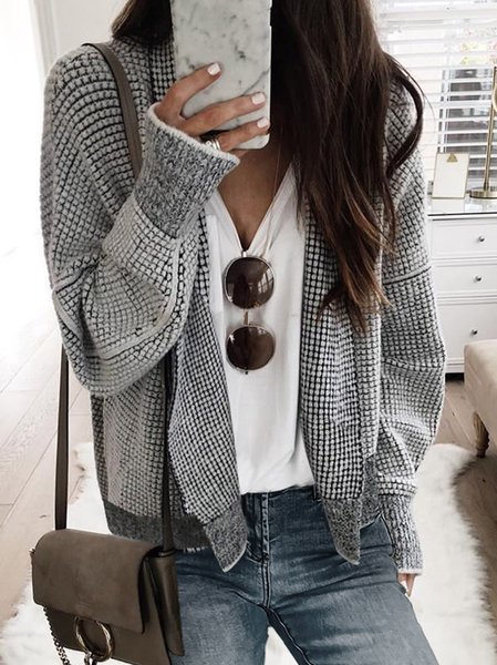 

Plain Casual Yarn/Wool Yarn Wrap Cardigan, Gray, Sweaters