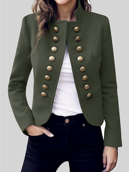 

Regular Fit Stand Collar Long Sleeve Plain Urban Jacket, Army green, Jackets