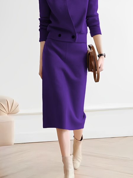 

Regular Fit Plain Urban Midi Skirt, Purple, Skirts