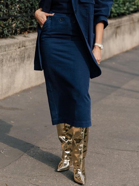 

Plain Urban Denim Regular Fit Skirt, Blue, Denim Skirts
