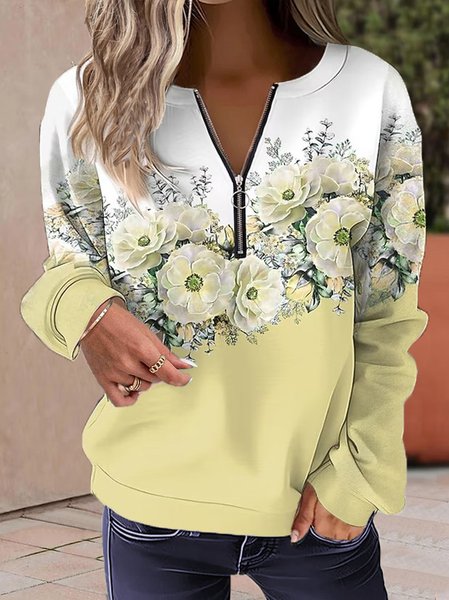 

Floral Casual Sweatshirt, Orange, Hoodies&Sweatshirts