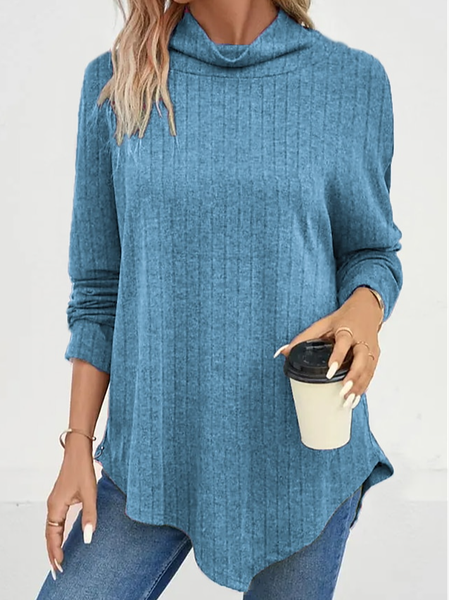 

Asymmetric Casual Turtleneck Loose T-Shirt, Blue, T-Shirts