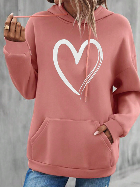 

Heart/Cordate Loose Casual Heart Print Kangaroo Pocket Drop Shoulder Drawstring Hoodie, Pink, Sweatshirts & Hoodies