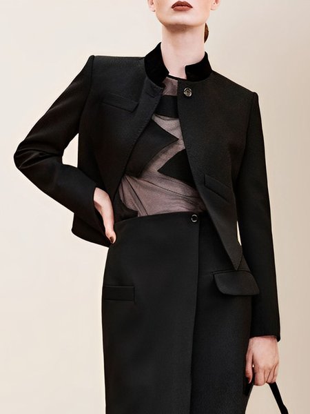 

Plain Regular Fit Urban Stand Collar Jacket, Black, Jackets