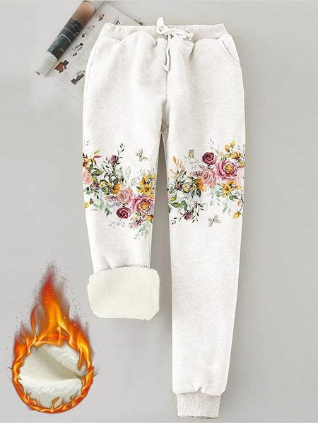 

Floral Casual Regular Fit Pants, White, Pants