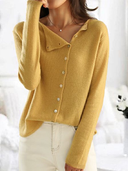 

Women's Cardigan Crew Neck Ribbed Knit Polyester Button Knitted Fall Winter Regular Outdoor Daily Going out Stylish Casual Soft Long Sleeve Solid Color, Yellow, Sweaters & Cardigans