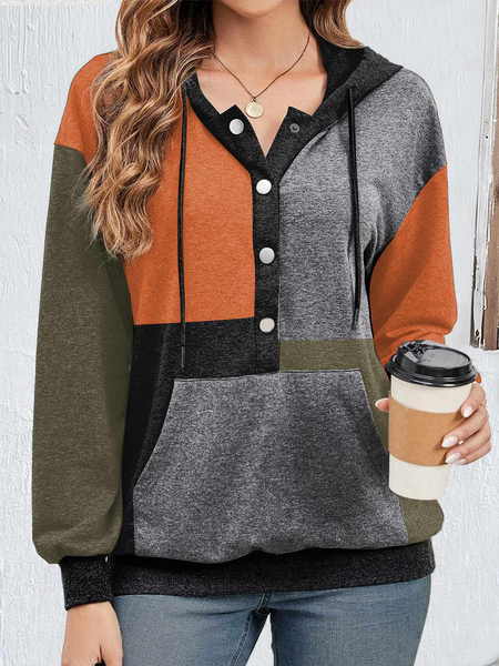 

Loose Colorblock Casual Hoodie, Gray, Sweatshirts & Hoodies