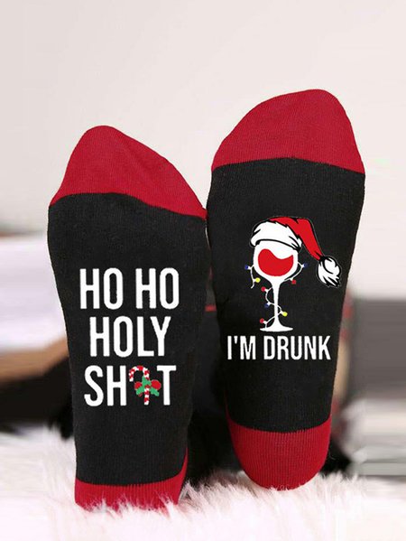 

1pair Christmas Letters Goblet Men Mid-calf Socks, As picture, Socks