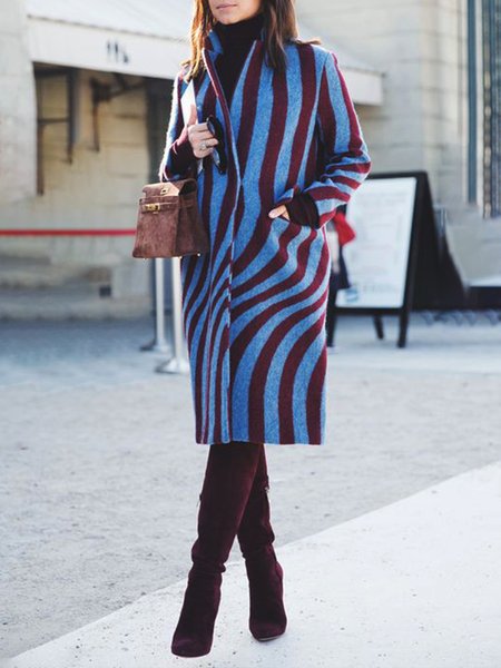 

Urban Regular Fit Striped Lapel Collar Coat, Blue, Coats