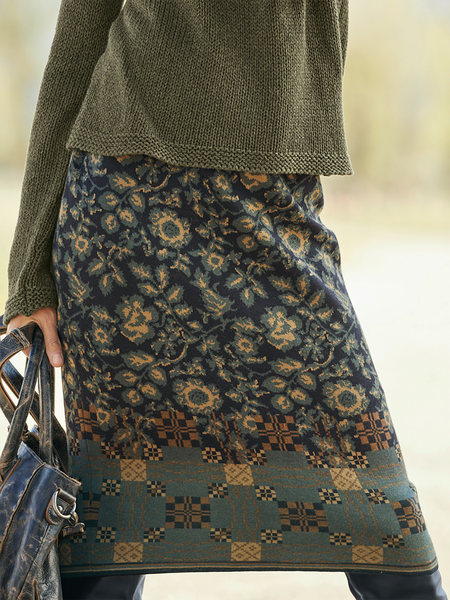 

Boho Ethnic H-Line Natural Midi Skirt, Multicolor, Skirts