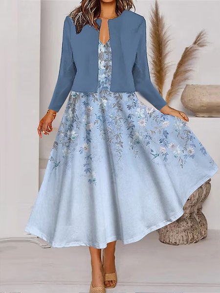

Elegant Loose Ombre Cross Neck Two-Piece Set, Blue, Suit Set