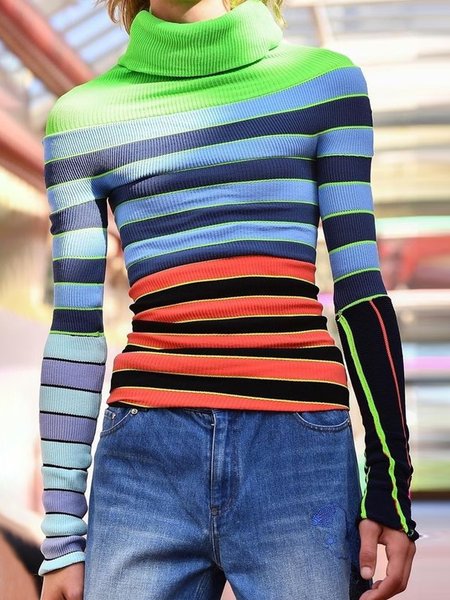 

Half Turtleneck Casual Yarn/Wool Yarn Sweater, Multicolor, Pullovers