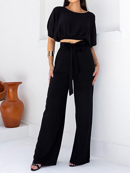 

Casual Linen Two-Piece Set, Black, Suit Set