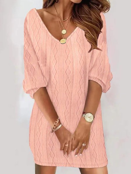 

Casual V Neck Plain Dress, Pink, Mini Dresses