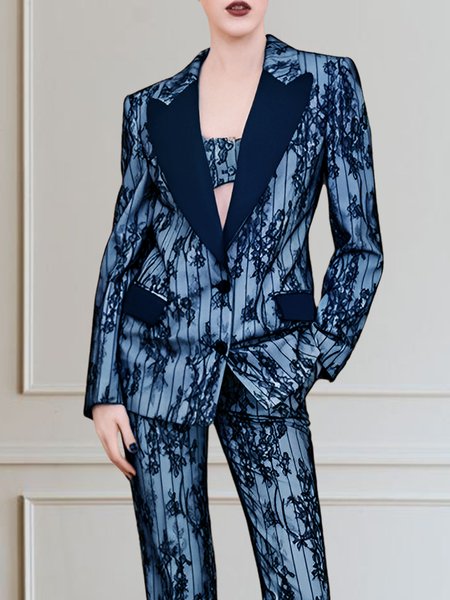 

Color Block Urban Regular Fit Lapel Collar Blazer, Blue, Blazers
