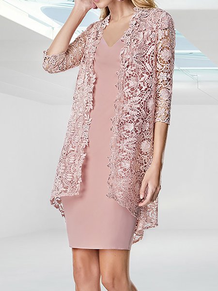 

V Neck Party Two-Piece Set, Pink, Party Dresses