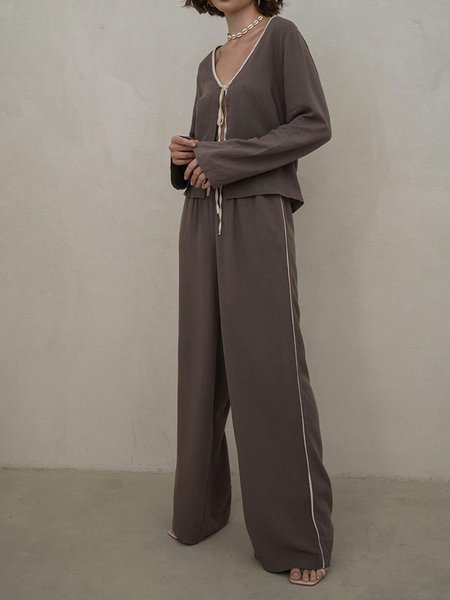 

Plain Loose Casual Two-Piece Set, Brown, Suit Set