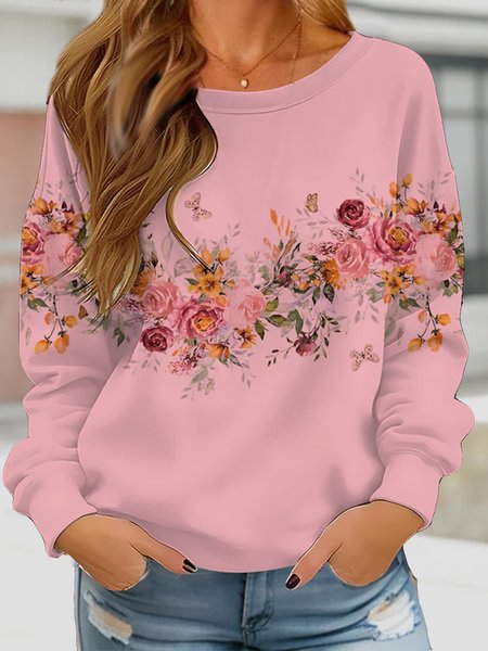 

Casual Floral Sweatshirt, Pink, Hoodies&Sweatshirts