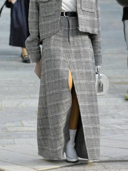 

Urban Regular Fit Plaid Long Skirt, Gray, Skirts