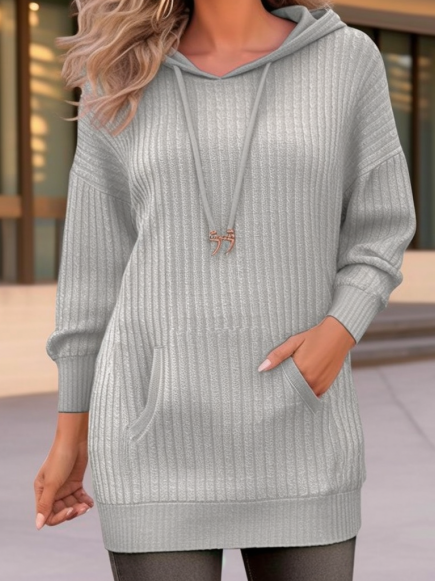 

Plain Loose Casual Knitted Hoodie, Light gray, Sweatshirts & Hoodies