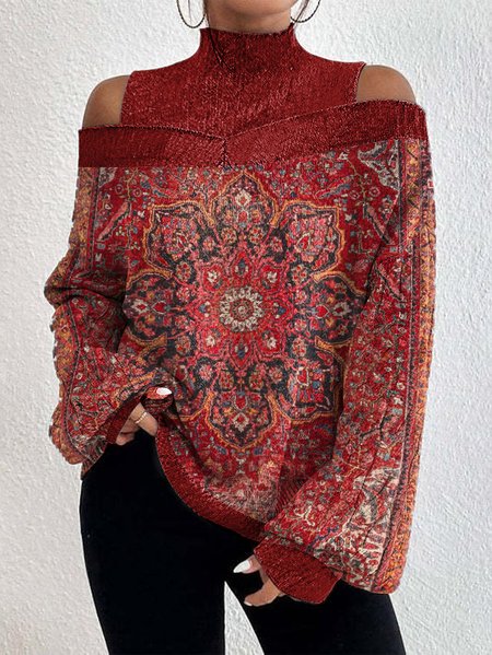 

Ethnic Turtleneck Casual Sweatshirt, Red, Sweatshirts & Hoodies