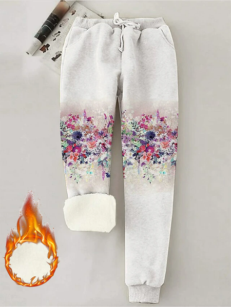 

Loose Casual Knitted Floral Pants, White, Pants