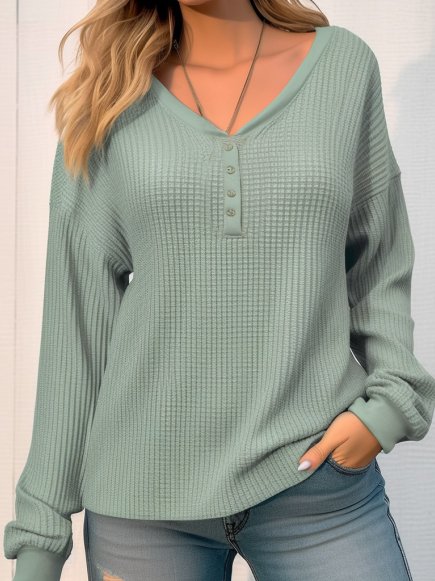 

Casual Knitted Loose Shirt, Green, Shirts & Blouses
