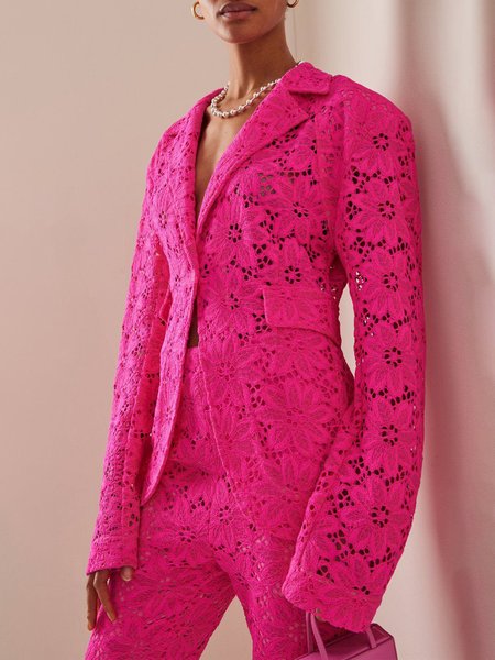 

Lapel Collar Elegant Lace Regular Fit Blazer, Rose red, Blazers