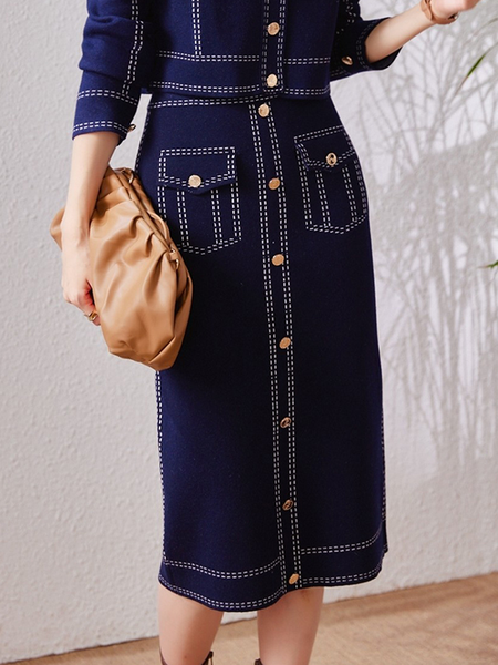 

High Elasticity Regular Fit Geometric Elegant Midi Skirt, Royal blue, Skirts