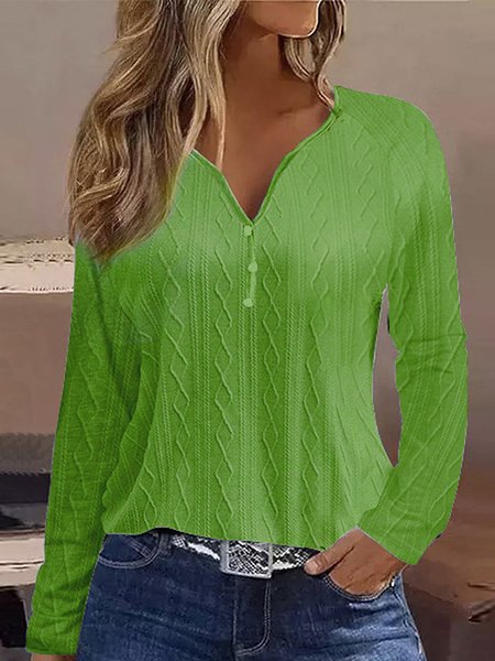 

Casual Knitted Textured V-Neck Loose T-Shirt, Green, T-Shirts