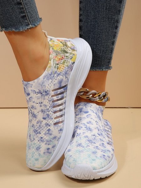 

Colorful Floral Mesh Splicing High Elastic and Comfortable Flying Woven Sneakers, As picture, Sneakers