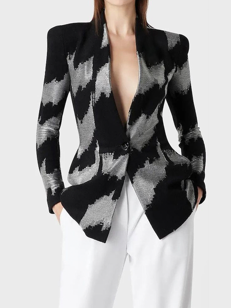 

Urban Regular Fit V Neck Long Sleeve Abstract Blazer, Black, Blazers
